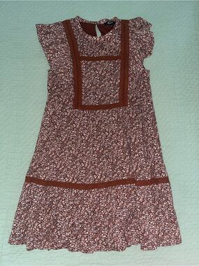 Madewell Rust Floral Cotton Dress with Lace Trim